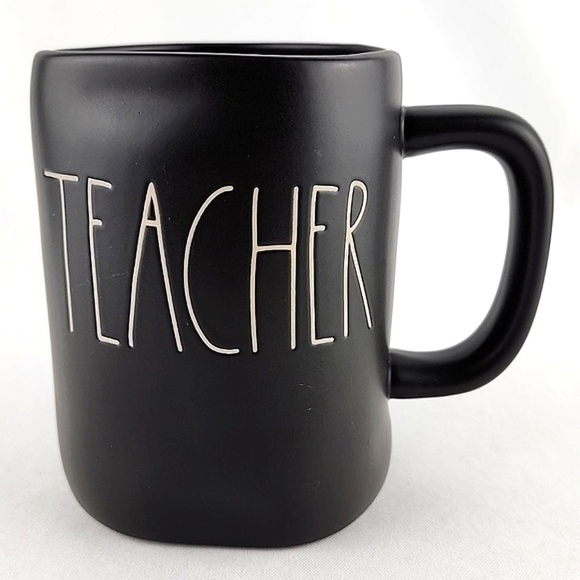 ⭐️2/ $50⭐️Rae Dunn  Artisan Flat Black Ceramic Mug White Large Letters TEACHER - Picture 1 of 10